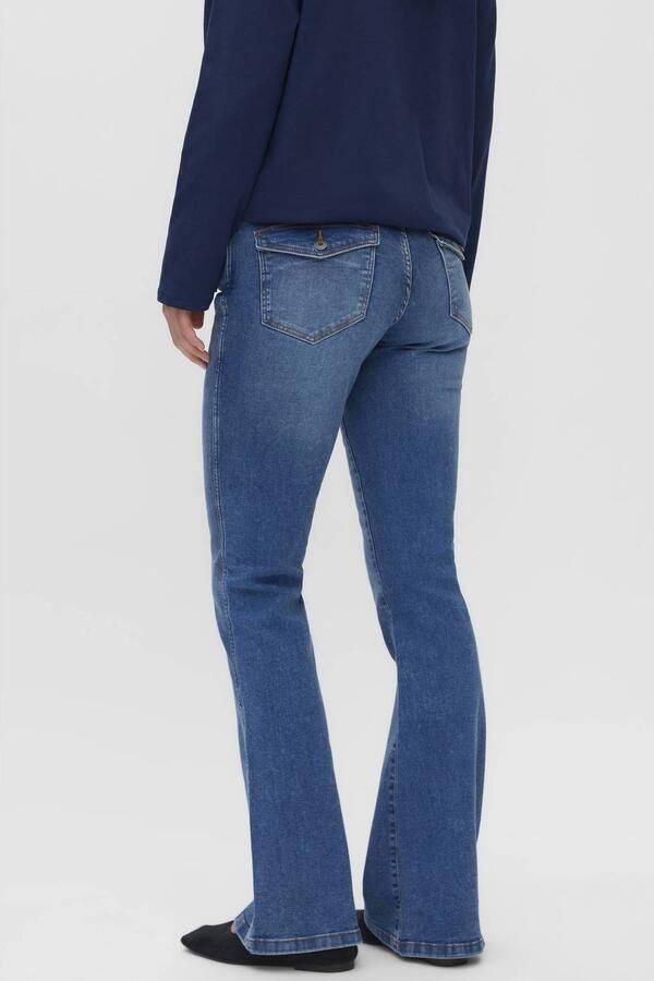 MAMALICIOUS zwangerschaps flared jeans medium blue denim Blauw Effen maat 34-32 (XS) - Foto 2