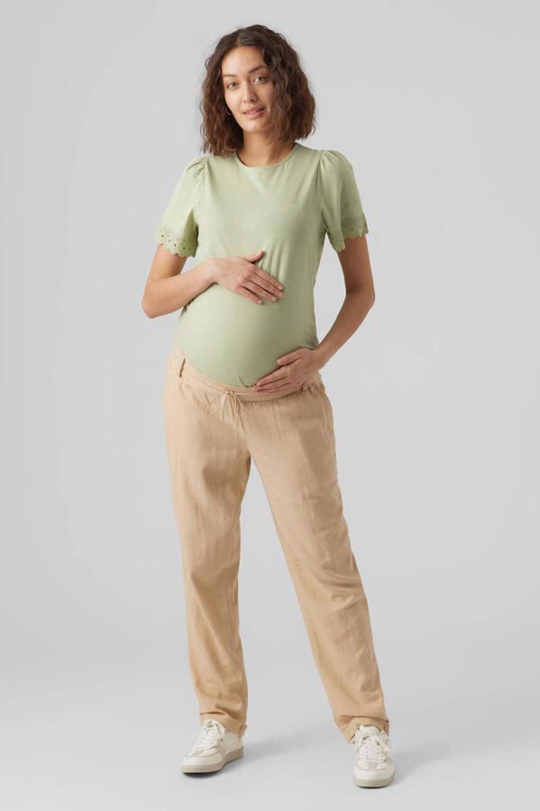 Mamalicious regular fit broek MLBEACH met linnen ecru Effen XL