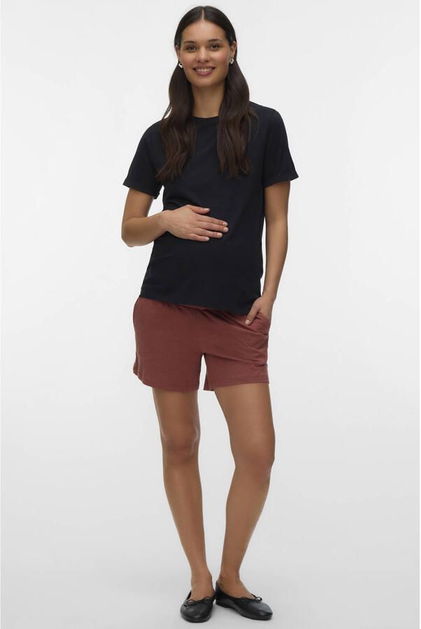 MAMALICIOUS regular waist zwangerschaps sweatshort roodbruin - Foto 3