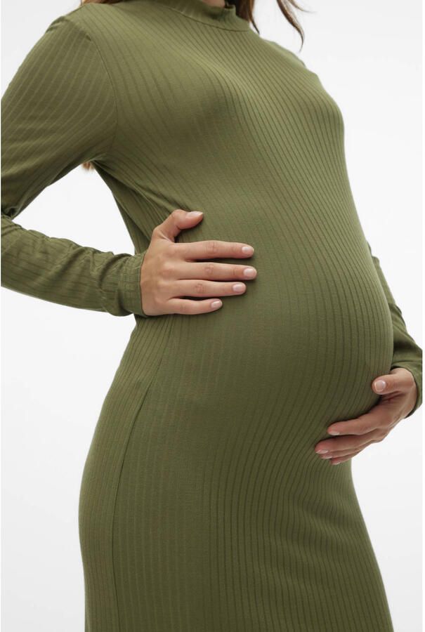 Mamalicious ribgebreide zwangerschapsjurk MLTRINITY Groen Dames Viscose Opstaande kraag XXL