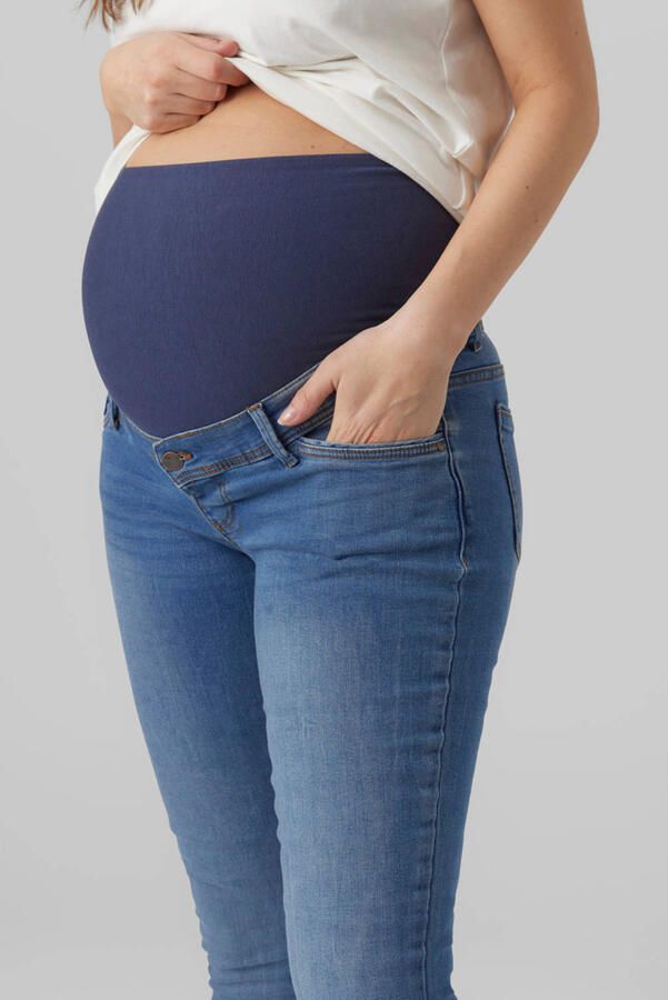 Mamalicious slim fit zwangerschapsjeans MLMILA medium blue denim Blauw Dames Stretchdenim XL