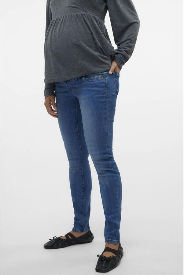 Mamalicious slim fit zwangerschapsjeans MLMILA medium blue denim Blauw Dames Stretchdenim XL