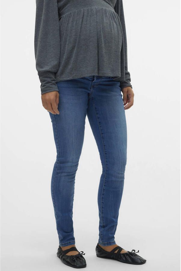 Mamalicious slim fit zwangerschapsjeans MLMILA medium blue denim Blauw Dames Stretchdenim XL - Foto 3