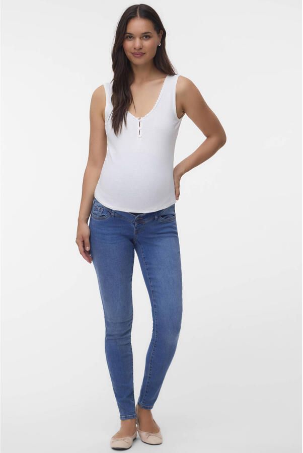 Mamalicious slim fit zwangerschapsjeans MLMILA medium blue denim Blauw Dames Stretchdenim XL - Foto 3