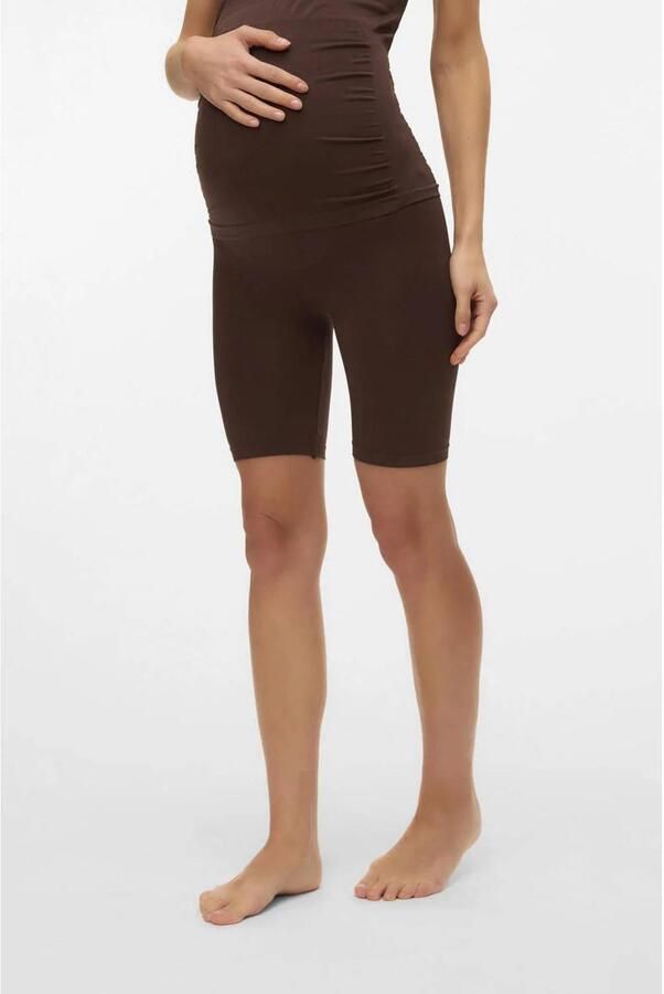 MAMALICIOUS slim high waist zwangerschaps biker short donkerbruin