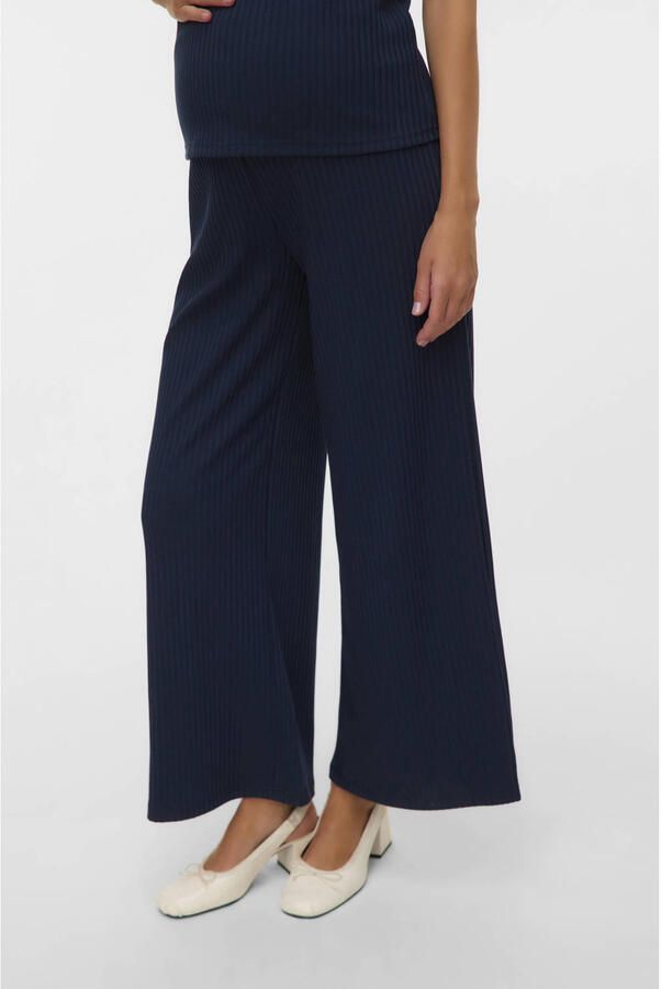 MAMALICIOUS wide leg high waist zwangerschaps casual broek donkerblauw