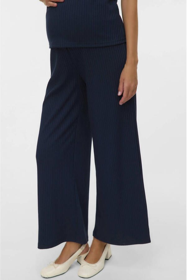 MAMALICIOUS wide leg high waist zwangerschaps casual broek donkerblauw