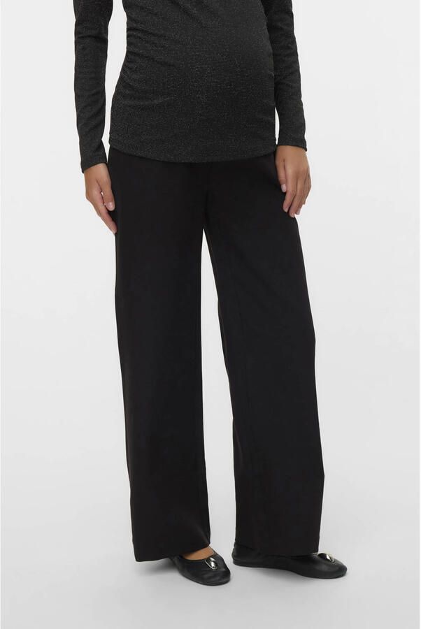 MAMALICIOUS wide leg regular waist zwangerschaps casual broek zwart