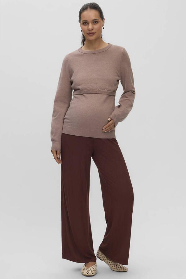 MAMALICIOUS wide leg zwangerschapsbroek bruin Dames Viscose Effen maat XL