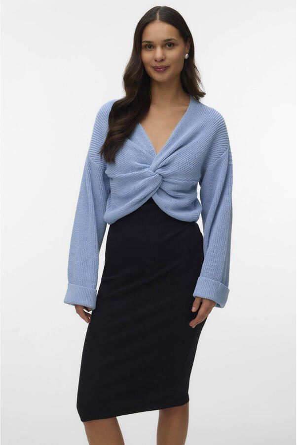 MAMALICIOUS zwangerschaps cropped trui grof gebreid blauw