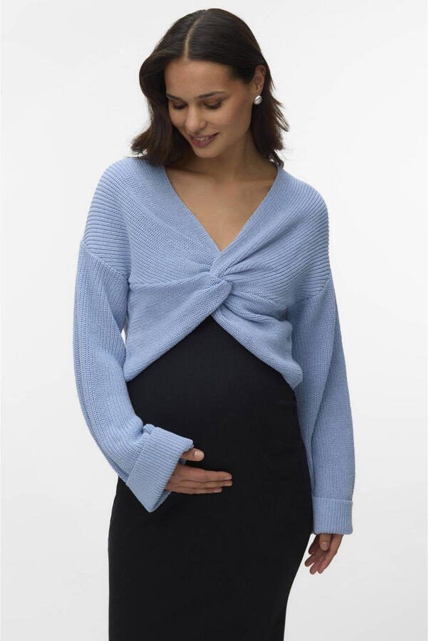 MAMALICIOUS zwangerschaps cropped trui grof gebreid blauw - Foto 3
