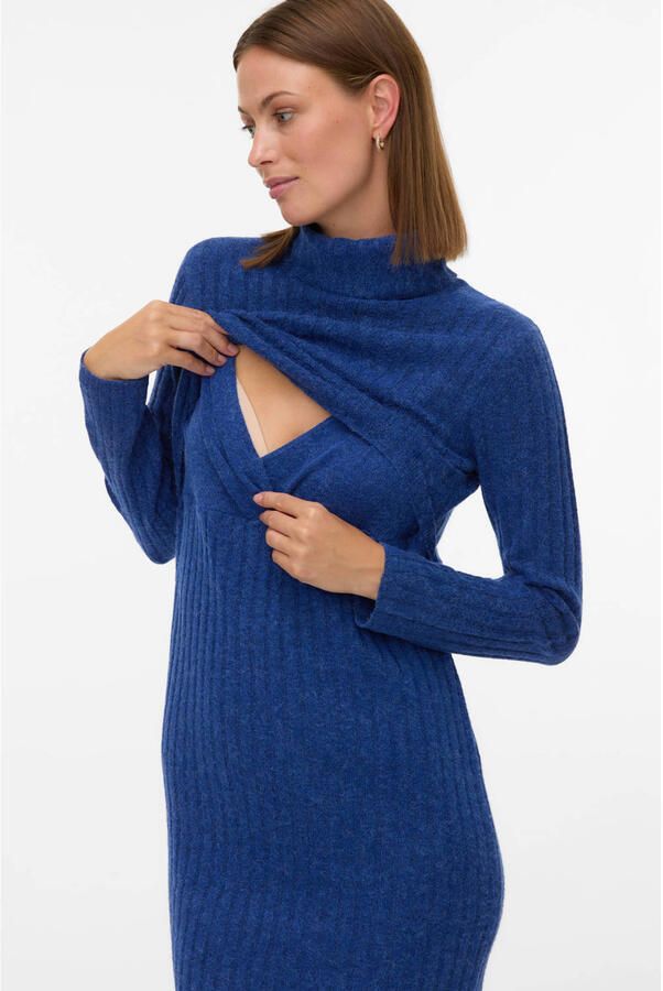 MAMALICIOUS zwangerschaps- en voedings jurk met col fijn gebreid blauw