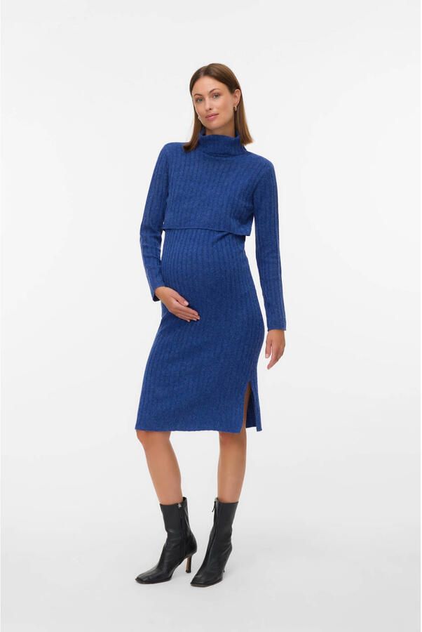 MAMALICIOUS zwangerschaps- en voedings jurk met col fijn gebreid blauw - Foto 3