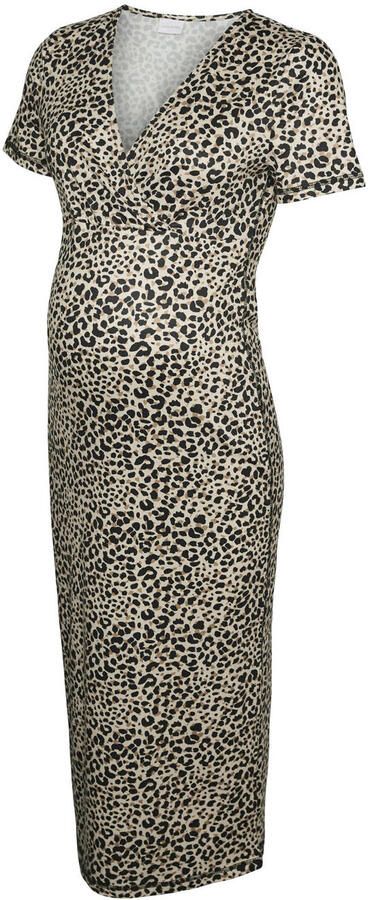 MAMALICIOUS zwangerschaps- en voedings midi jurk met panterprint beige