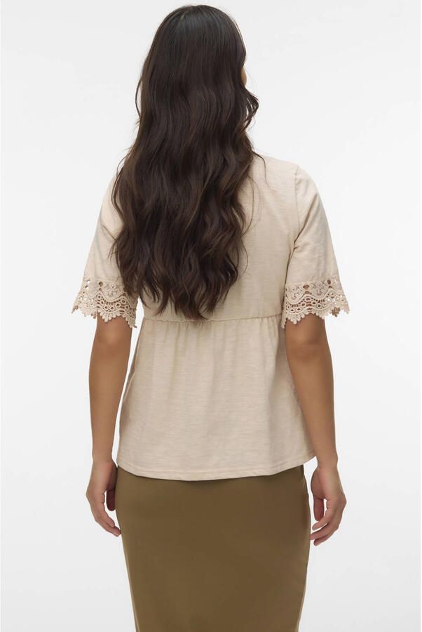 MAMALICIOUS zwangerschaps- en voedings T-shirt beige broderie - Foto 3