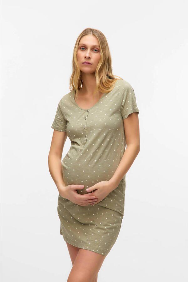 MAMALICIOUS zwangerschaps- en voedingsnachthemd MLMIRA lichtgroen Dames Katoen Ronde hals maat XS
