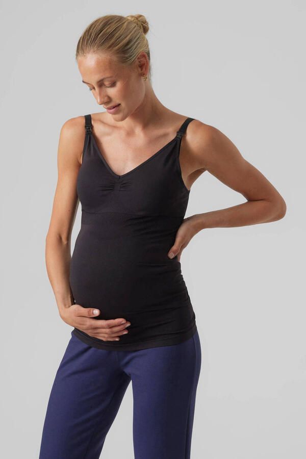 Mamalicious zwangerschaps- en voedingssinglet MLILJA zwart Dames Nylon V-hals L XL