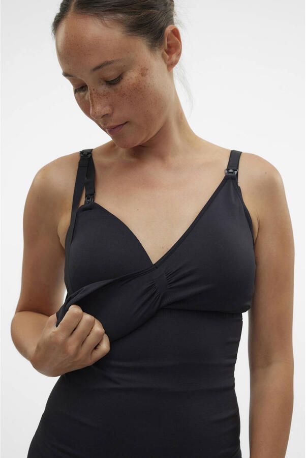 Mamalicious zwangerschaps- en voedingssinglet MLILJA zwart Dames Nylon V-hals L XL - Foto 2