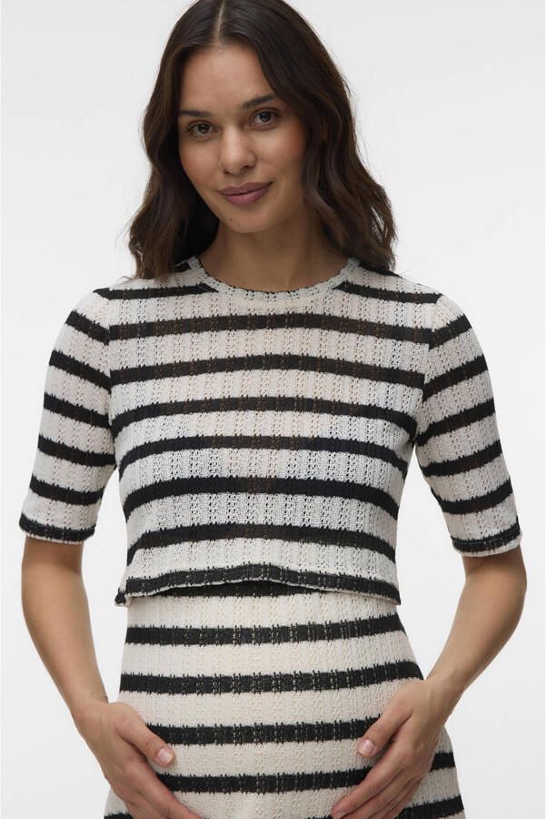 MAMALICIOUS zwangerschaps gestreept T-shirt fijn gebreid beige