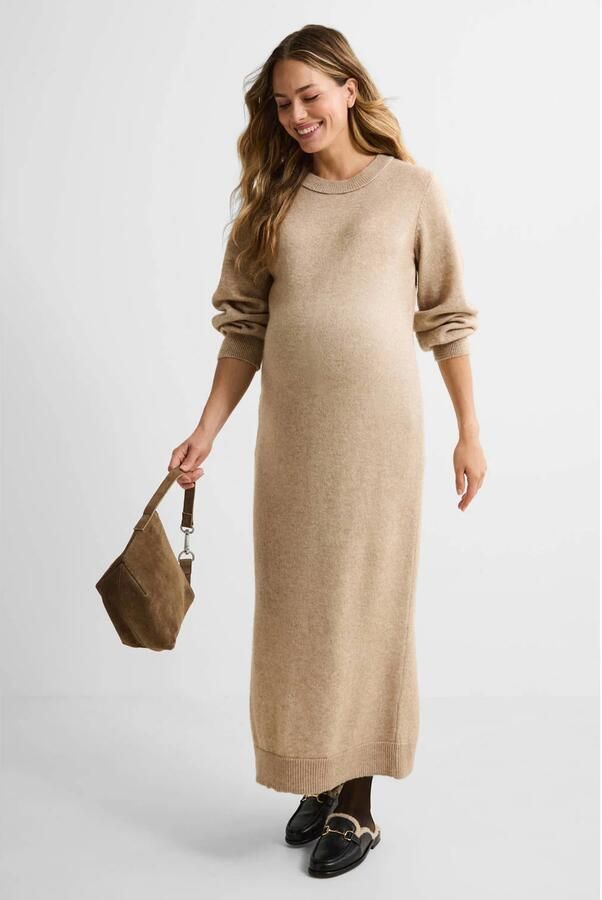 MAMALICIOUS zwangerschaps jurk gebreid beige - Foto 2