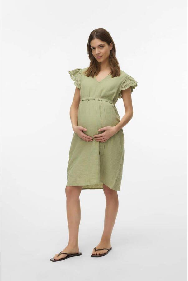 MAMALICIOUS zwangerschaps korte jurk broderie groen - Foto 2