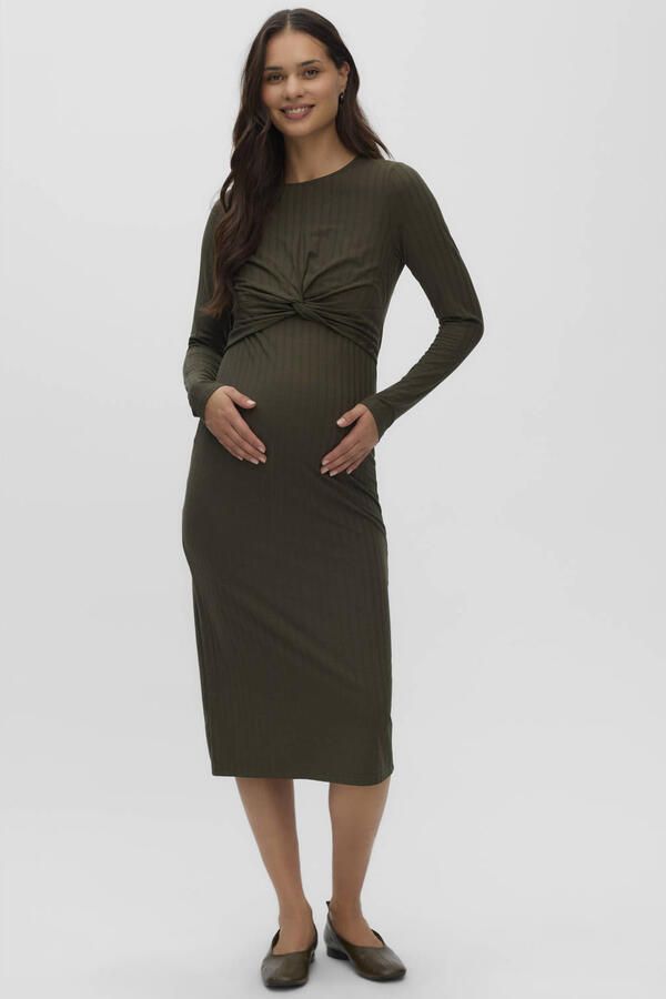 MAMALICIOUS zwangerschaps maxi jurk donkergroen Dames Polyester Ronde hals maat XL