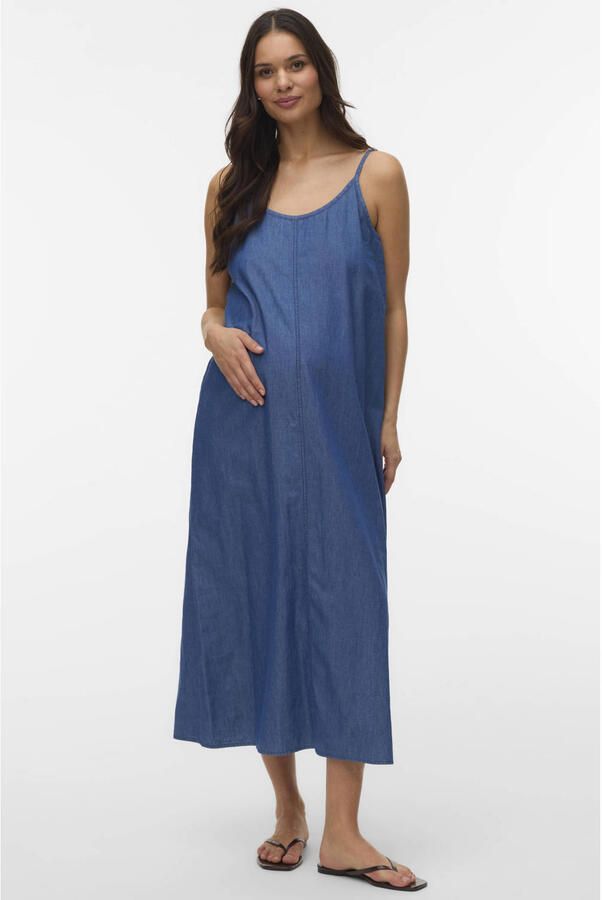MAMALICIOUS zwangerschaps maxi jurk medium blue denim - Foto 2