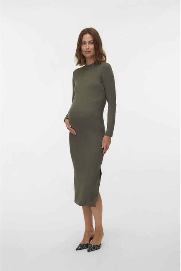 MAMALICIOUS zwangerschaps maxi jurk rib gebreid groen