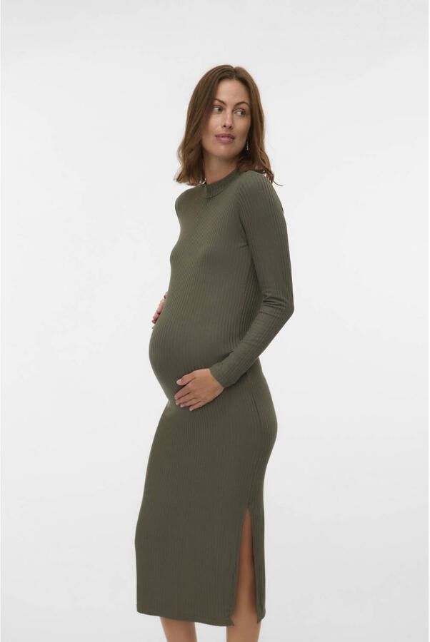 MAMALICIOUS zwangerschaps maxi jurk rib gebreid groen - Foto 3