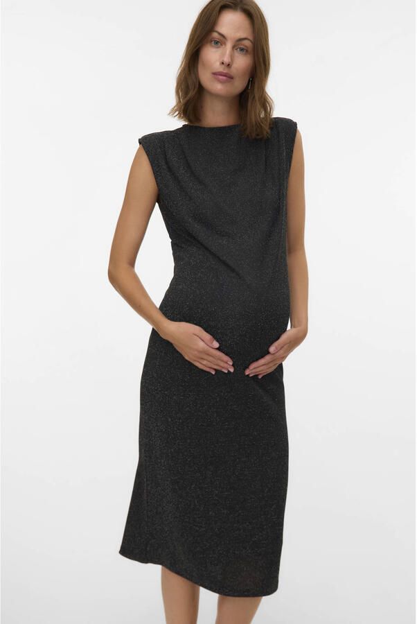 MAMALICIOUS zwangerschaps midi jurk met glitter zwart