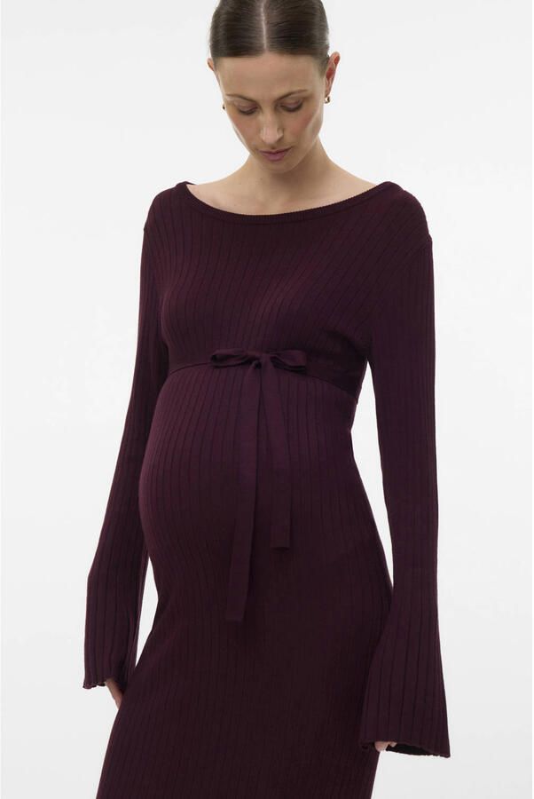 MAMALICIOUS zwangerschaps midi jurk rib gebreid burgundy