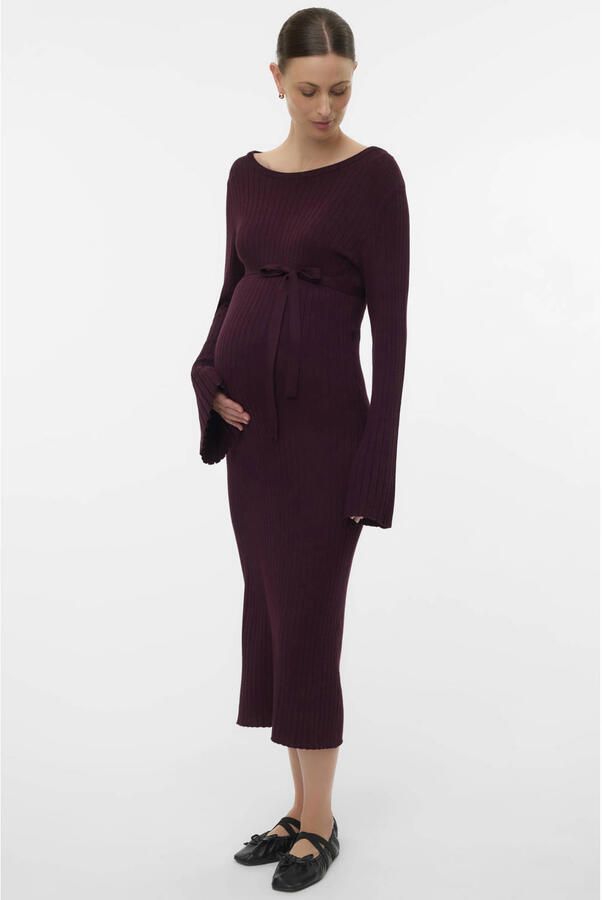 MAMALICIOUS zwangerschaps midi jurk rib gebreid burgundy - Foto 3