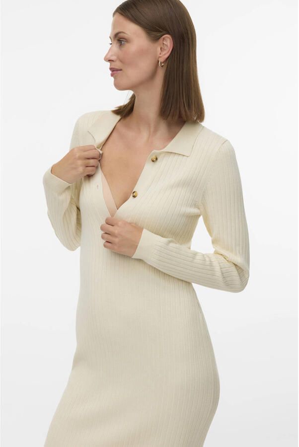MAMALICIOUS zwangerschaps midi jurk rib gebreid ecru