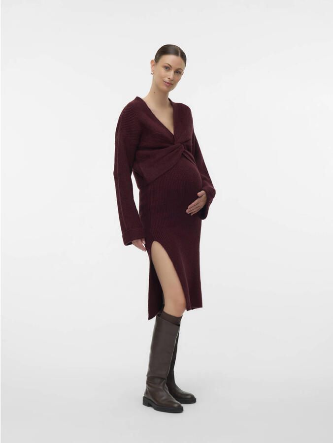 MAMALICIOUS zwangerschaps midi rok grof gebreid donkerrood