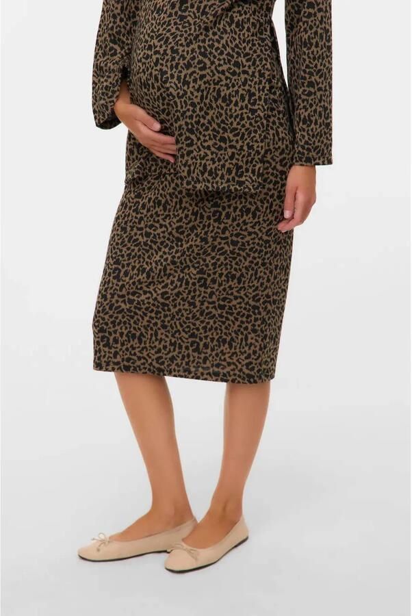 MAMALICIOUS zwangerschaps midi rok met panterprint bruin
