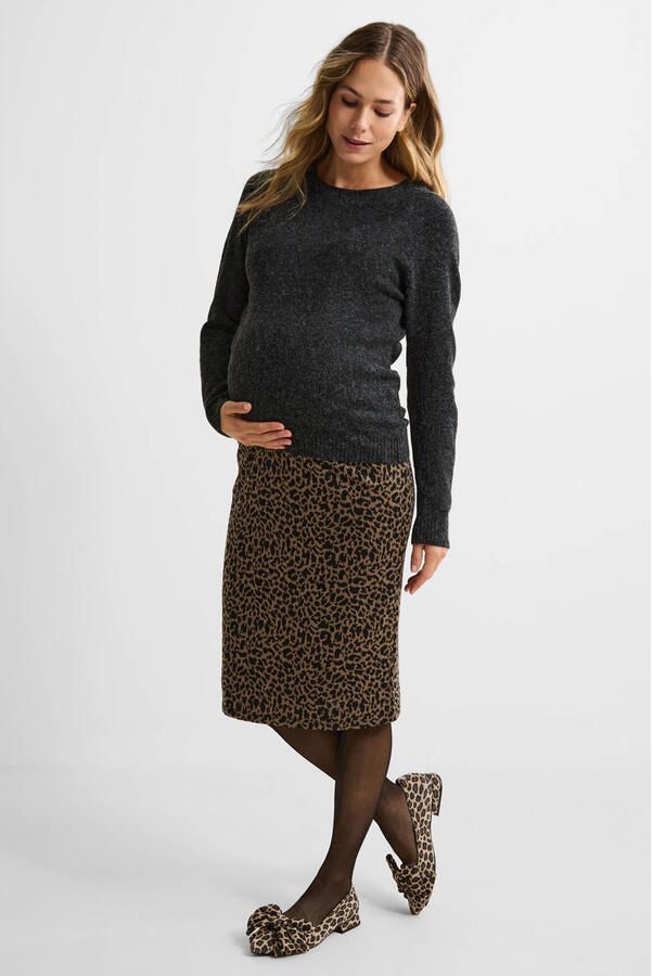 MAMALICIOUS zwangerschaps midi rok met panterprint bruin - Foto 3