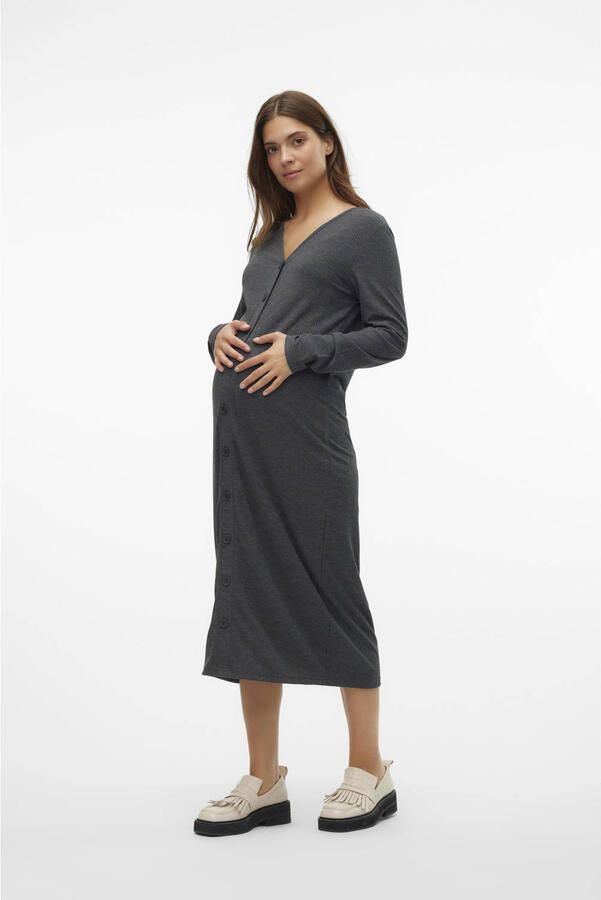 Mamalicious zwangerschapsjurk MLELLY grijs Dames Polyester V-hals Effen XXL - Foto 3