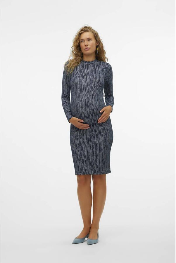 Mamalicious zwangerschapsjurk MLJENNA met all over print grijs zwart Dames Polyester Opstaande kraag XXL
