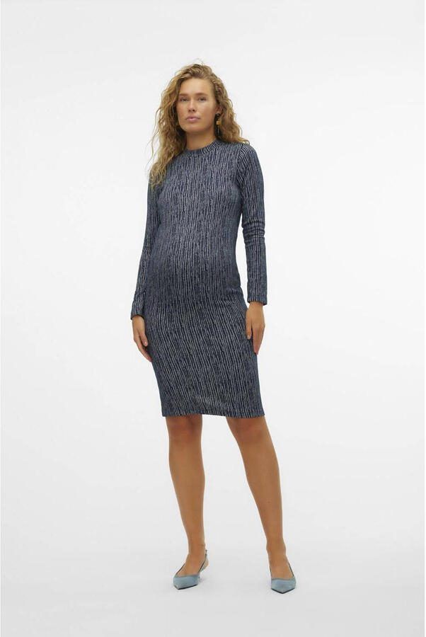 Mamalicious zwangerschapsjurk MLJENNA met all over print grijs zwart Dames Polyester Opstaande kraag XXL - Foto 3