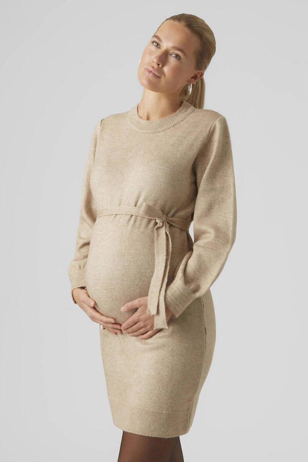 Mamalicious zwangerschapsjurk MLNEWANNE van polyester zand Beige Effen XXL