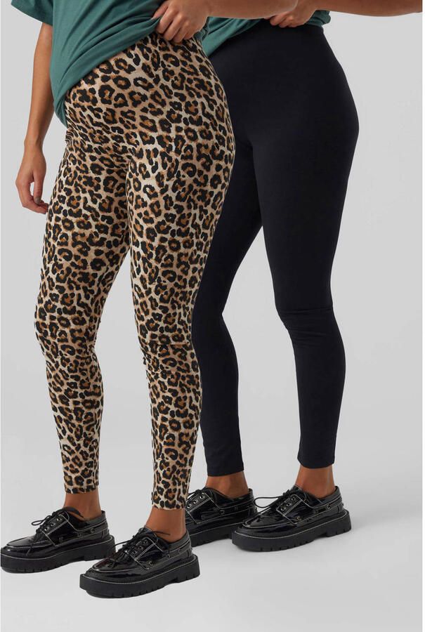 Mamalicious zwangerschapslegging set van 2 zwart bruin Broek Dames Stretchkatoen XL