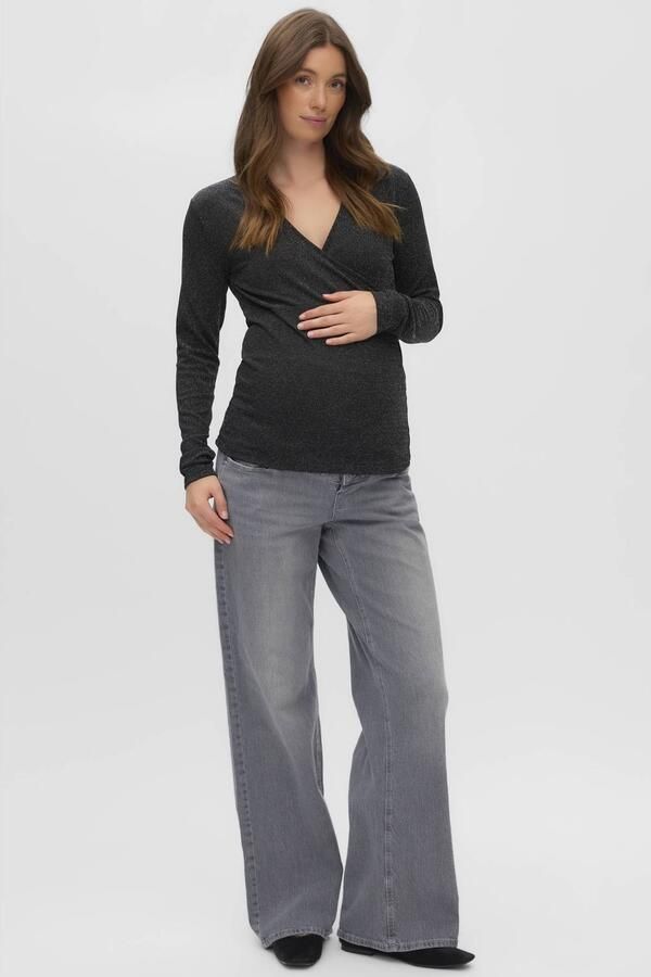 MAMALICIOUS zwangerschapstop met glitters zwart Dames Polyester V-hals maat XL - Foto 2
