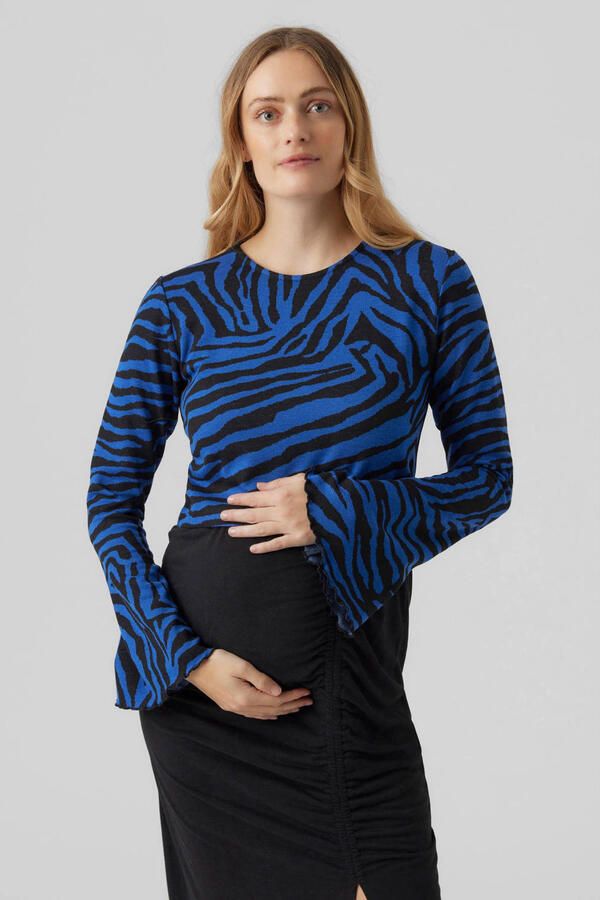 Mamalicious zwangerschapstop MLZILLE met all over print blauw zwart Dames Viscose Ronde hals XL - Foto 2