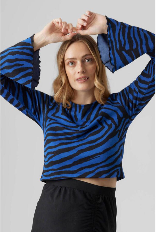 Mamalicious zwangerschapstop MLZILLE met all over print blauw zwart Dames Viscose Ronde hals XL