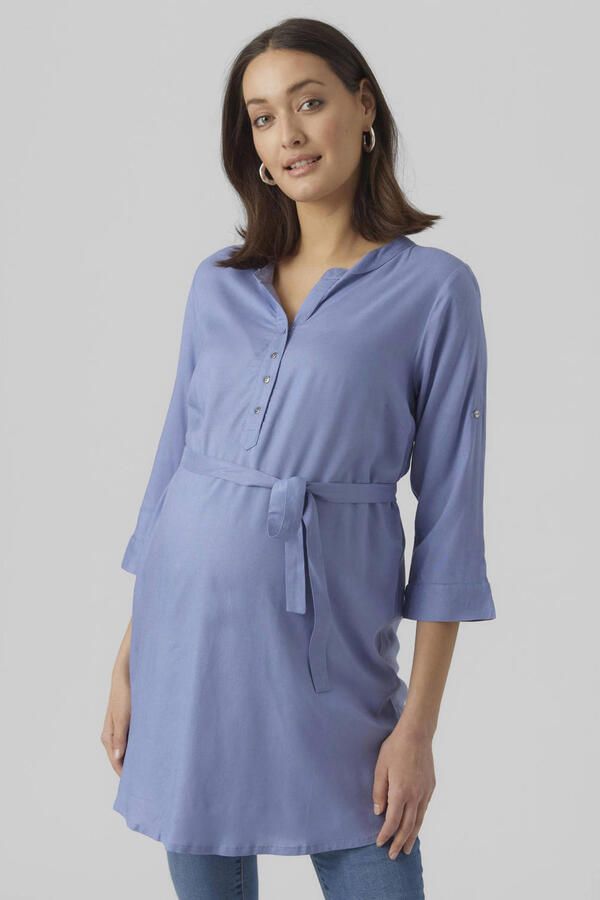 MAMALICIOUS zwangerschapstuniek MLMERCY met ceintuur lichtblauw Dames Viscose Ronde hals maat L
