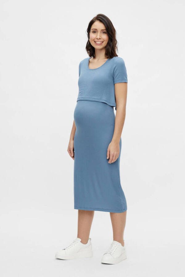 MAMALICIOUS ribgebreide zwangerschaps- en voedingsjurk MLSANNY blauw