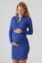 Mamalicious ribgebreide zwangerschapsjurk MLLENA blauw Dames Viscose (duurzaam materiaal) Opstaande kraag M - Thumbnail 1