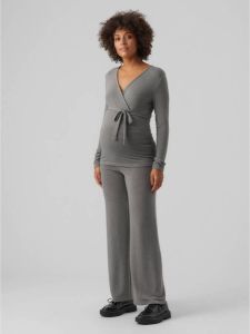 MAMALICIOUS straight fit zwangerschapspalazzo broek MLCASSIE van gerecycled polyester grijs melange