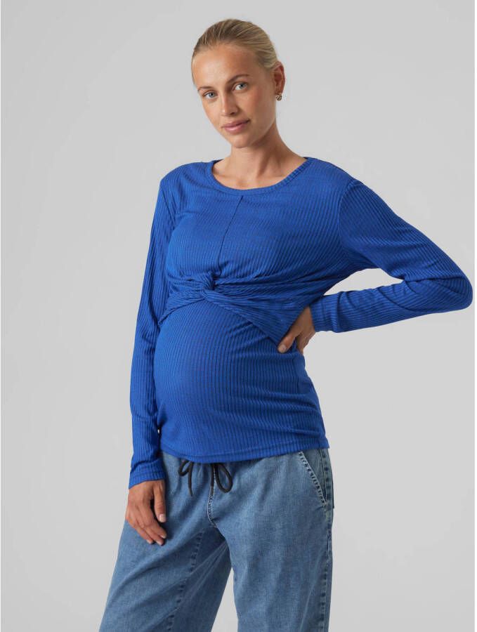 Mamalicious zwangerschaps- en voedings shirt blauw Top Dames Modal Ronde hals XL