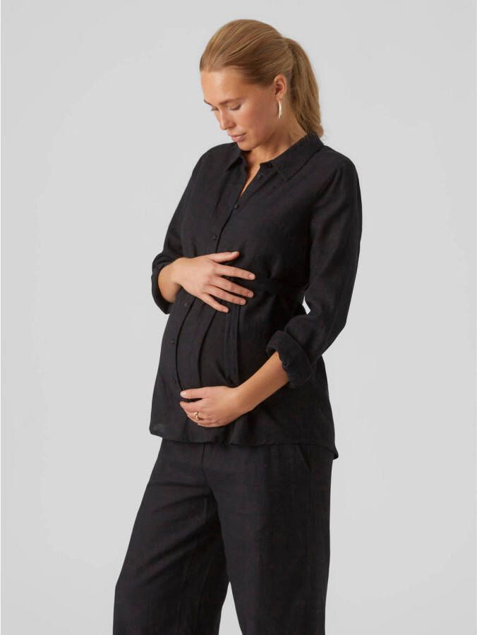 Mamalicious zwangerschaps- en voedingsblouse MLPETRA zwart Dames Viscose Klassieke kraag XL
